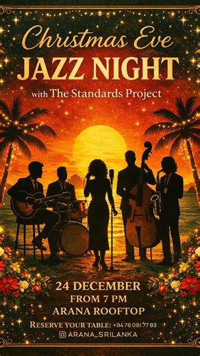 Arana on Instagram: "We are beyond excited to announce our Christmas Eve Jazz Night at Arana Rooftop 🎄🌴 On 24 December, we welcome The Standards Project for a live jazz evening overlooking the ocean ✨ Live music starts from 7 PM. Guests are more than welcome to arrive earlier, enjoy the sunset and explore our new cocktail menu before dinner and music begins. 🌅🍸 À la carte dinner will be served throughout the evening. Later in the night, we’ll open up a small dance floor and loosen things up