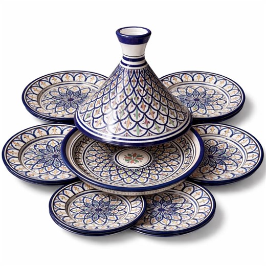 Hand-painted Moroccan Ceramic Tagine Set With 6 Plates | Boho Dinnerware - Etsy