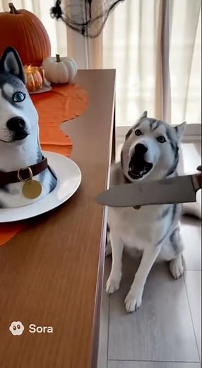 Cutting an animal-shaped cake — watch my pet’s reaction: The husky freaks out!