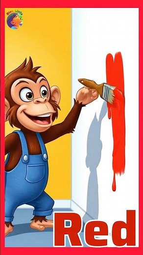 Monkey🐒 painting the wall RED🔴❤️ || R-e-d learn spelling🤩