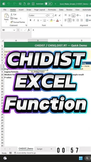 Excel A–Z in 60s: CHIDIST — Chi-Square p-value