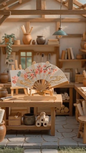Painting a Beautiful Japanese Sakura Fan 🌸🎨 | DIY Cherry Blossom Hand Fan #shorts