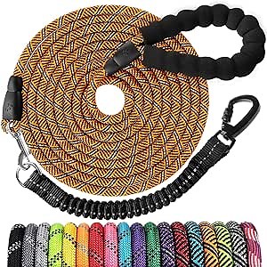 Long Dog Leash 10 FT: Heavy Duty Rope Leashes for Dogs Training with Swivel Lockable Hook Reflective Threads Bungee and Padded Handle - Dog Lead for Large Small Medium Dogs Outside Walking Hiking
