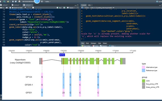 跟着Nature Genetics学画图：R语言ggbio+ggplot2展示基因结构加snp的类型