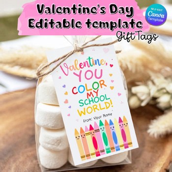 Valentine Gift Tags Editable | Crayon Classroom Valentine Tag | Canva Printable