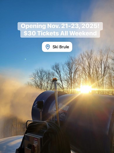 11K views · 115 reactions | Ski Brule WILL be OPEN 11/21 10:00-4 & 11/22-11/23 9:00-4. Trails Log Jam, Otterslide, Bunny & Bambi will be open. Serviced by the Snowshoe Lift & Bambi Rope Tow. Operation hours can be found on the conditions report page at skibrule.com. Can we just give it up for the #mtnmen because without them this wouldn’t be possible! SO EXCITED TO SEE OUR GUESTS ⛷️  #skibrule #openingday #uppermichigan #grindpaysoff | Ski Brule | Facebook