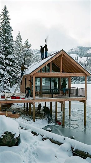Frozen Lake Cabin Build | Cozy American Winter Waterfront Retreat Transformation