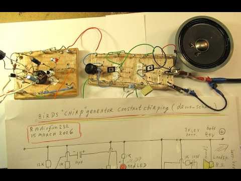 Birds chirp sound generator that constantly is Chirping, driven by a Muvib, demo and schematic