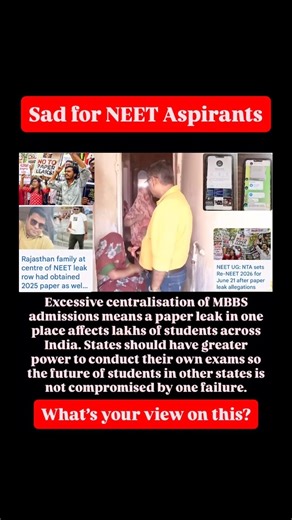Sad for NEET Aspirants #paperleak #neet #neet2026 #mbbs #aspirants #news #neetexam #neetaspirants