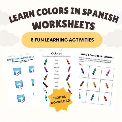 Learn Colors in Spanish Worksheets, Vocabulary Learning, Home Schooling, Montessori Activity, Autism - Etsy