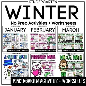 Winter Seasonal Kindergarten Math Bundle | January–March No Prep Activities