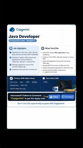 Capgemini Hiring Java Developers 🔥 | Apply Now |