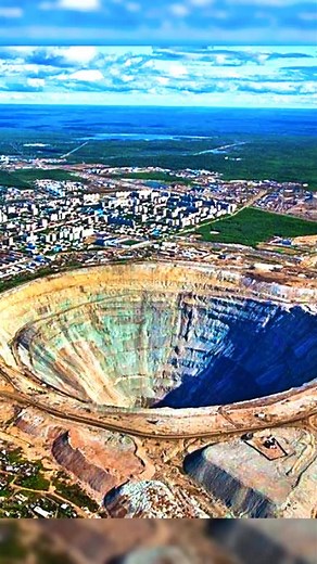 The Mir Mine, also known as the Mirny Mine, is a huge open-pit diamond mine in Siberia. It used to be a significant source of diamonds but is now abandoned. Still, its massive size surprises people. It is over 1,700 feet deep and almost a mile wide—making it one of the biggest man-made holes on Earth. A true giant cut into the frozen land! | Unsolved Mysteries & Paranormal Activities