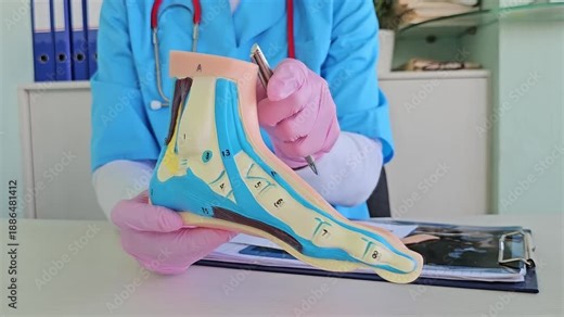 Model of human foot showing anatomy details during medical training at a clinic