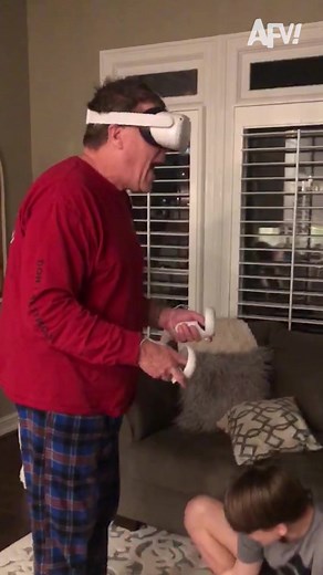 Flip flops and VR don't mix 😅 #funny #VR #virtualreality #gaming #fail #parenting #family #afv