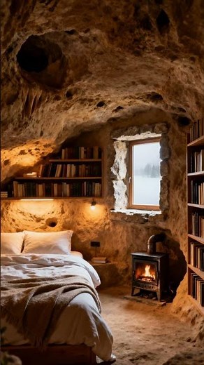 Enjoy your favourite book in cozy cave bedroom library 📚🥱