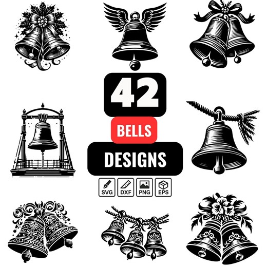 42 Bells SVG Bundle | Christmas & Wedding Bell Silhouette Clipart | Holiday, Church and Decoration Cut Files for Cricut and Silhouette - Etsy UK