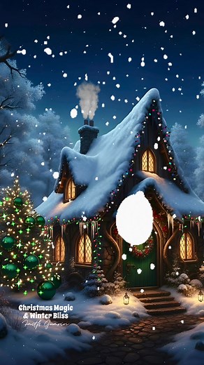 𝐄𝐦𝐞𝐫𝐚𝐥𝐝 𝐄𝐦𝐛𝐞𝐫 𝐢𝐧 𝐭𝐡𝐞 𝐅𝐥𝐚𝐤𝐞: In a veil of falling flakes, where no stars would gleam, A fairy cottage nestled, a peaceful, snowy dream. Its emerald door shone bright, with lights strung on the roof, And lanterns lined the stairs, a silent, warm proof. Smoke rose from the chimney, in the tranquil, cold air, While a Christmas tree sparkled, beyond all compare. Dark green ornaments hung, a serene and silent view, A cozy little haven, built just for you. ✨✨✨ #ChristmasMagic #Win