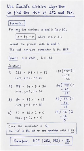 Class 10 Maths 🔥 Euclid Division Algorithm Explained with Example #shorts #mathproblems