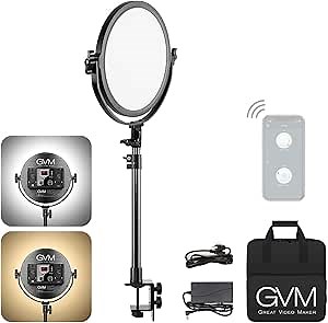 GVM Desk Mount LED Video Light, 10'' Round Key Light with Built-in Diffuser and LCD Display, Bi-Color Professional Light for Game/Studio/Streaming/YouTube Video Shooting, APP Control CRI 97+