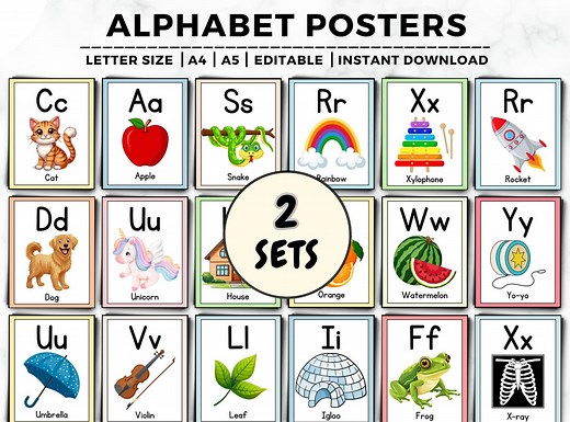 Alphabet Posters Classroom, ABC Poster Pack, Class Posters, Education Flash Cards, Elementary, Kindergarten, Preschool, Classroom Posters - Etsy