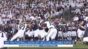1.7K views · 19 reactions | BIG TEN KICKOFF: The Big Ten kicks off its college football season this weekend after delays over coronavirus concerns. Many of the schools are in the upper Midwest, and mayors of Big Ten cities say more steps are needed to limit infections, as cases spike across the region. | CBS Evening News | Facebook