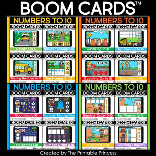 Kindergarten Math Counting Boom Cards™ Numbers to 10 Practice Digital Task Cards