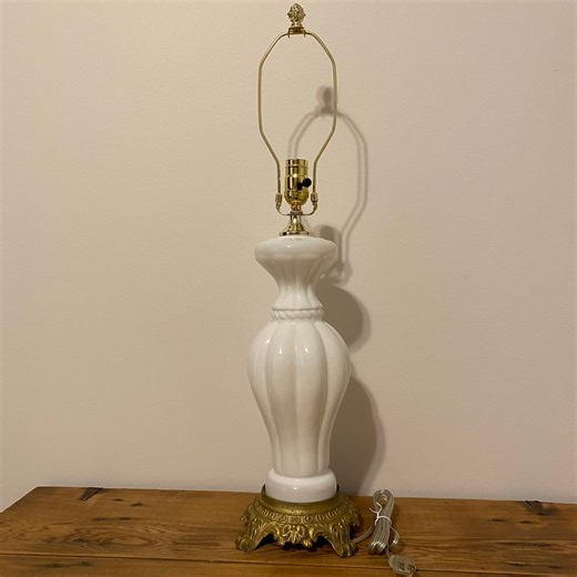 Lamp White Glass Tall Ornate Metal Base Vintage Farmhouse French Country Style Rewired - Etsy