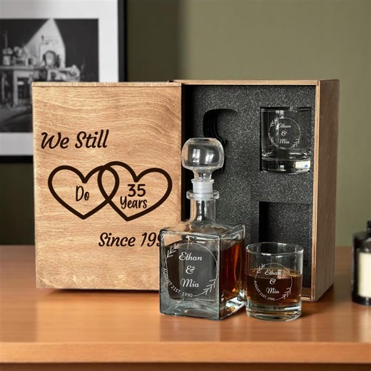 35th Anniversary Gift for Husband Whiskey Decanter Set Engraved Glasses Wooden Gift Box Coral Wedding Celebration Present for Couple - Etsy Australia