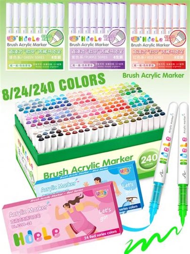 Hdele Direct Liquid Acrylic Marker Pens, Available In 8-Color Set With 15 Color Systems, 24-Color Set With 5 Color Systems, And 240-Color Gift Box Set. Soft Tips Allow Free Line Control, Direct Liquid Ink Flow Is Smooth Without Clogging, With Rich Color And High Coverage. Suitable For Stone, Glass, Ceramic, Canvas DIY, And For Students, Bullet Journaling, Illustrators. | SHEIN