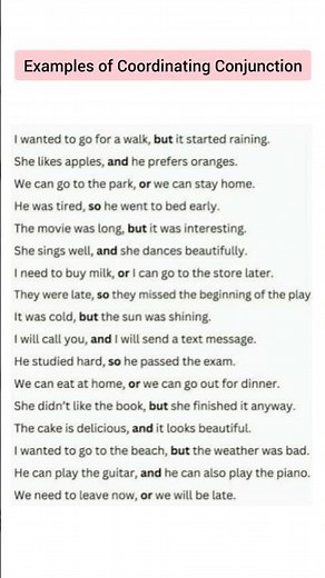 Examples of Coordinating Conjunction | Conjunction Example | English Grammar #grammar #education