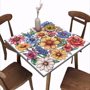 Fitted Tablecloth for Card Table, Delicate Leaf Pattern Printed on Fade Resistant Outdoor Square Table Cover, Ideal for Dining & Kitchen Tables, Fit for 40" x 40" Square Tables