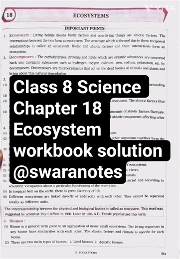 Class 8 Chapter 18 Ecosystem workbook solution maharashtra state board @swaranotes