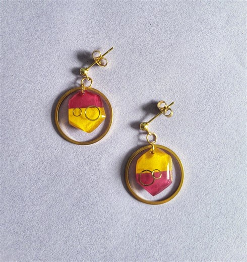 Handmade Resin Hoop Earrings, Bright Pop Color Design, Gold Plated Posts - Etsy