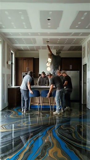 Luxury Metallic Epoxy Floor Transformation ✨ | Satisfying Kitchen Renovation #Shorts