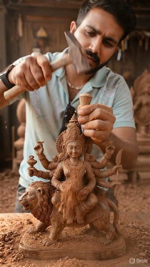 Divine Grace in Grain:Master Hand-Carved Sherawali Mata(Durga)Statue#jaimatadi #durgamaa#elvishyadav