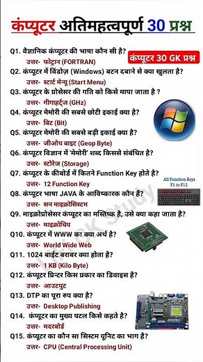कंप्यूटर अतिमहत्वपूर्ण 30 प्रश्न || Computer Most Important Gk Question || #computergk