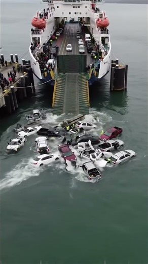 Ferry ramp collapses, dozens of cars fall into the sea 😱 #accident