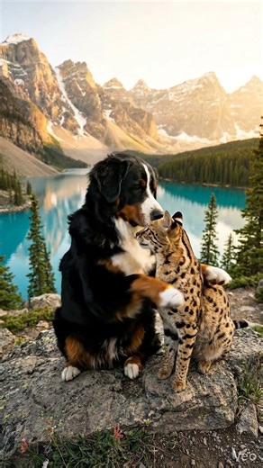 This Giant Dog Hugged A Cat And It's Pure Magic! 🏔️✨ #Shorts #CutePets #BerneseMountainDog