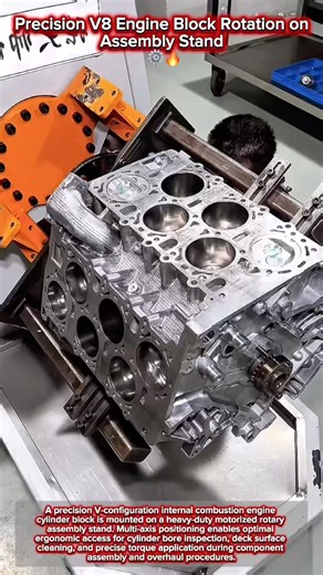 Precision V8 Engine Block Rotation on Assembly Stand ⚙️🔥