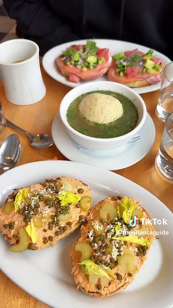 JEWISH DELI 🥯🍣 The General Muir is a Michelin-Recommended contemporary Jewish Deli located in Emory Point and Sandy Springs! We LOVE their open faced bagels, the smoked salmon and schmear is incredible - they have four different fish bagel options to choose from, or you can build your own! (We are obsessed with Avenue B) You also cannot go wrong with a warm bowl of matzah soup. 🍲 They are open for breakfast, lunch, and weekend brunch - and have a wide variety of items to choose from. Don't fo