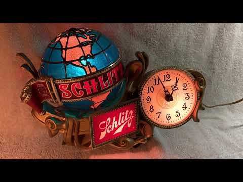 Schlitz Beer Advertising Lighted Sign with Rotating Globe & Working Clock ©1976 01