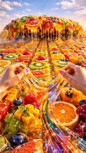 Oddly Satisfying ASMR Waves 🍊 Rainbow Fruit Jelly Slime Stretching Wave