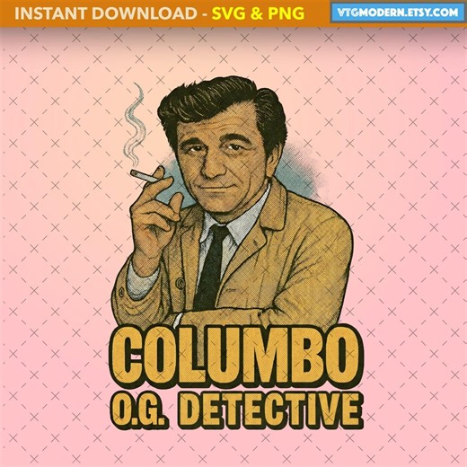 Columbo O.G. Detective PNG | Retro Comic Style Sublimation Design | Vintage TV & True Crime Digital Download | Commercial Use Included - Etsy UK