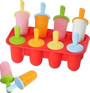 Miaowoof Silicone Popsicles Molds for Toddlers, 8-Cavity Non-BPA Premium Silicone Small Popsicle Molds, Ice Pop Mold with 8 Colorful Reusable Sticks for Kids (Red)