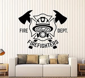 Vinyl Wall Decal Firefighter Fire Department Shield Stickers Mural Large Decor (ig3905) Black