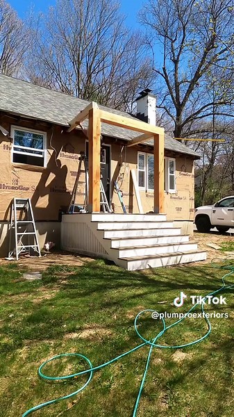 Modern portico for cape house. #exteriordesign #craftsmanship #massachusetts #siding #roofing #beforeandafter #contractor #remodeling #builder #construction #exterior