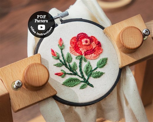 Rose Floral Embroidery PDF Pattern | Beginner Easy DIY Hoop Art | 3” 4” 5” | How to Embroider Flowers ( PDF Pattern   Video ) - Etsy