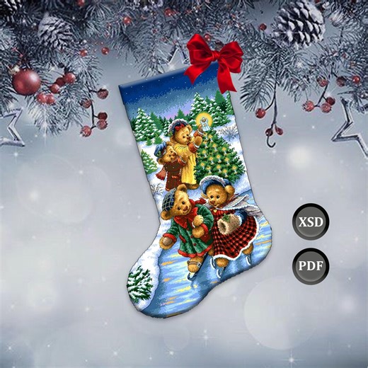 Victorian Bears Cross Stitch Pattern - Christmas Stocking Embroidery Design - Instant Download - Etsy UK
