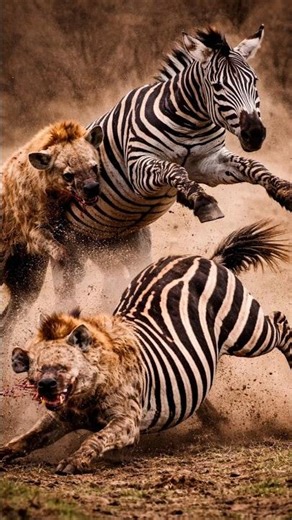 Two Zebras Fight Back! Powerful Kick Sends Hyena Running | Wild Survival Moment